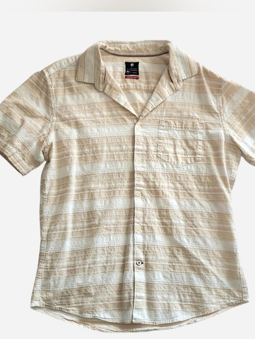 Cream and White Textured Cotton Shirt